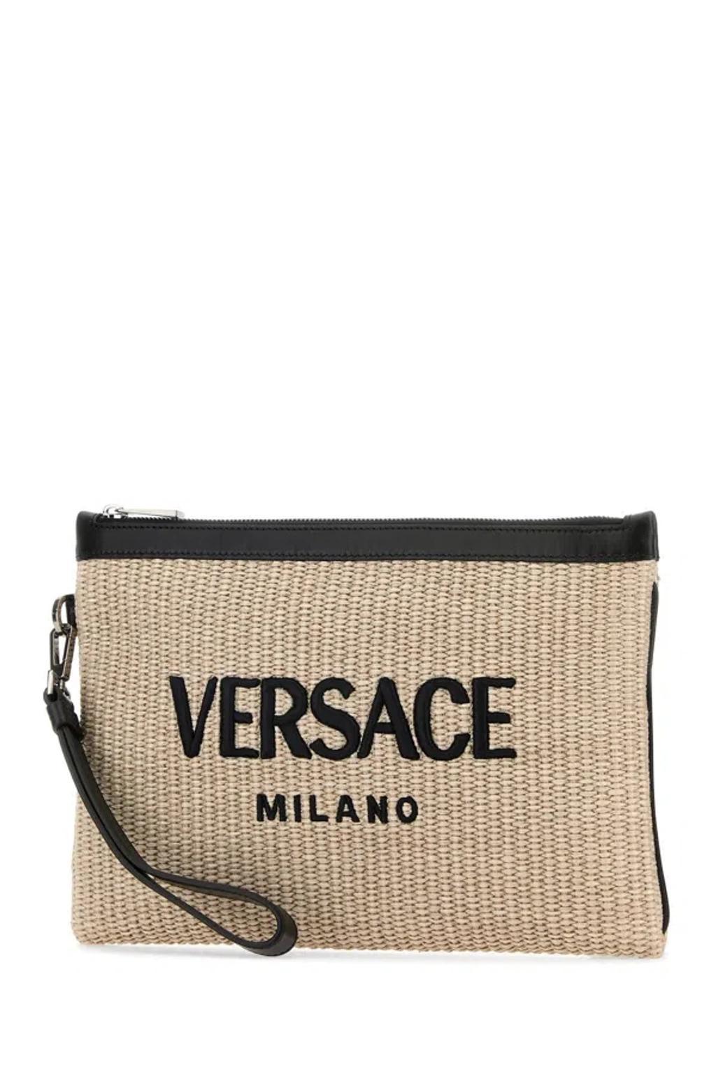 VERSACE Cappuccino Raffia Clutch Product Image