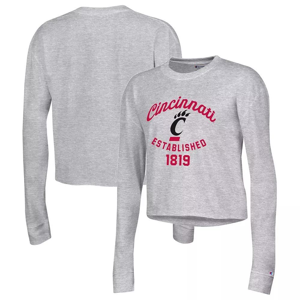 Women's Champion Heather Gray Cincinnati Bearcats Boyfriend Cropped Long Sleeve T-Shirt, Size: XL, Grey Product Image