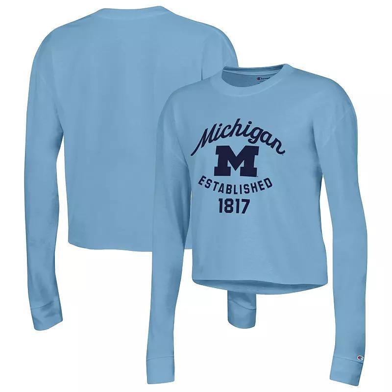 Women's Champion Blue Michigan Wolverines Boyfriend Cropped Long Sleeve T-Shirt, Size: 2XL Product Image
