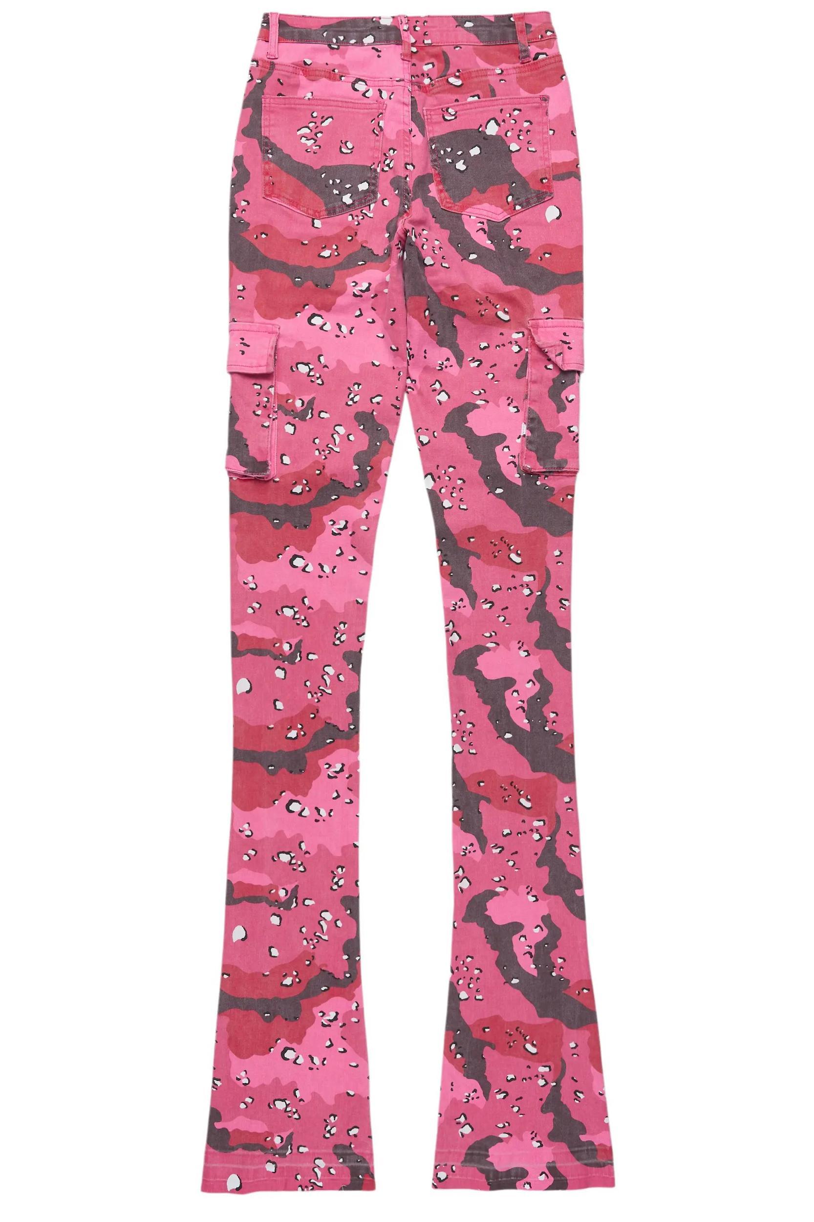 Noor Pink Camo Cargo Super Stacked Jean Female Product Image