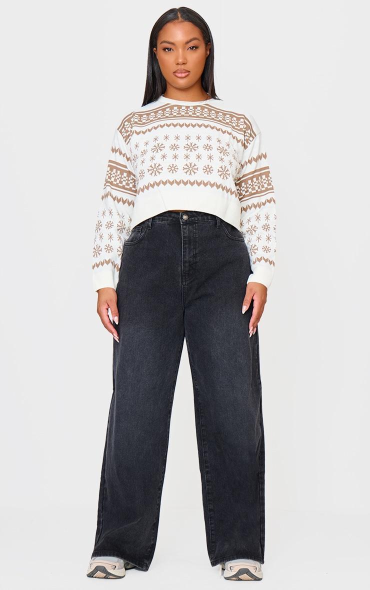 Plus Cream Snowflake Fairisle Cropped Christmas Sweater Product Image