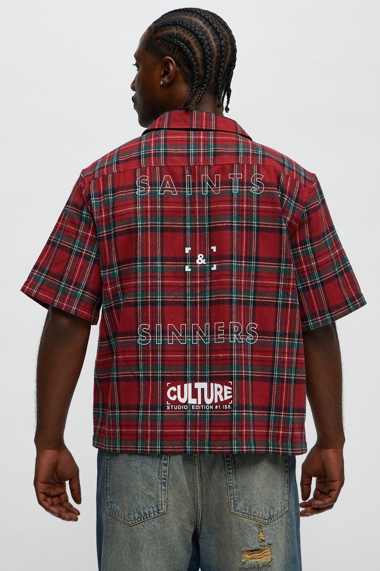 Culture Plaid Cropped Button Up Shirt - Red Product Image