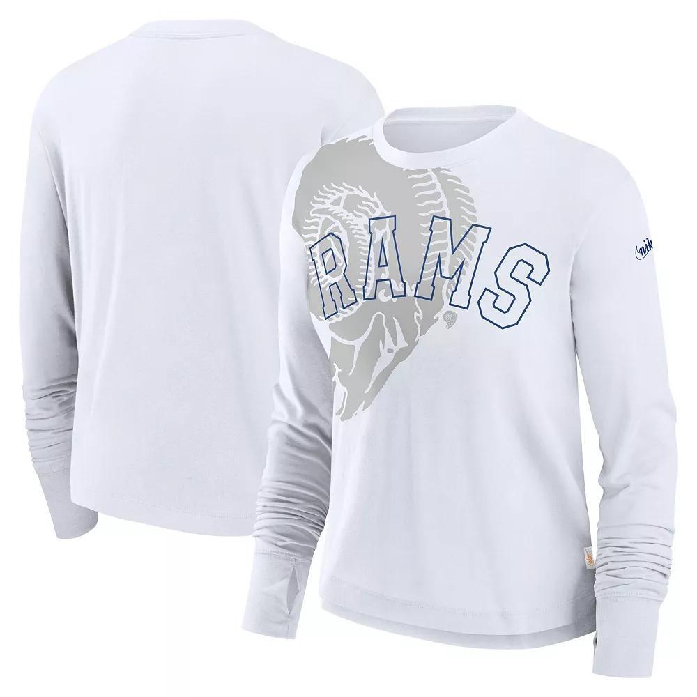 Women's Nike White Los Angeles Rams Layered Logo Cropped Long Sleeve Fashion T-Shirt, Size: XL Product Image