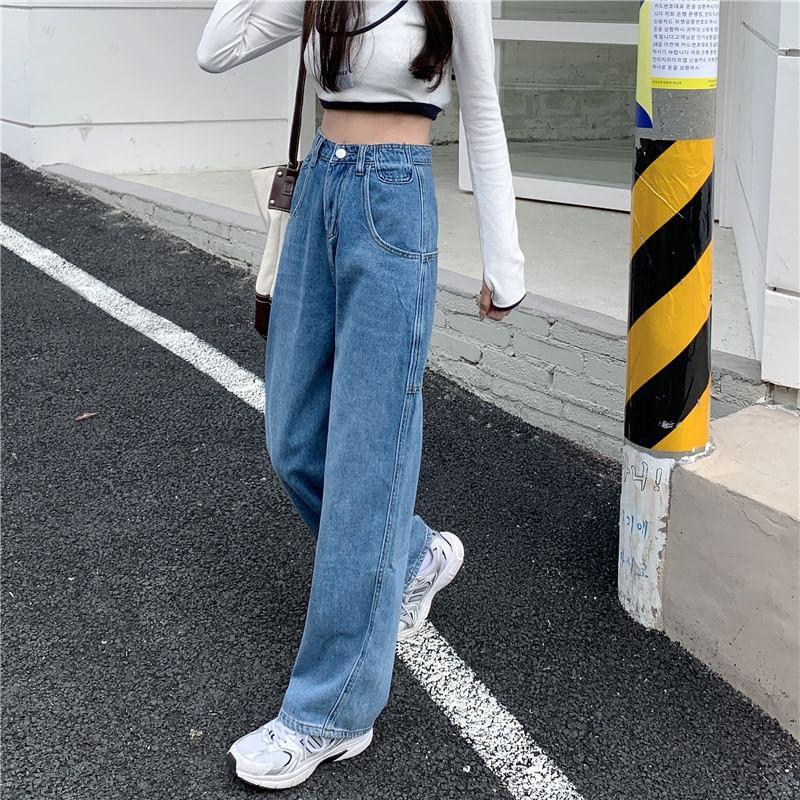 High Waist Washed Baggy Jeans Product Image
