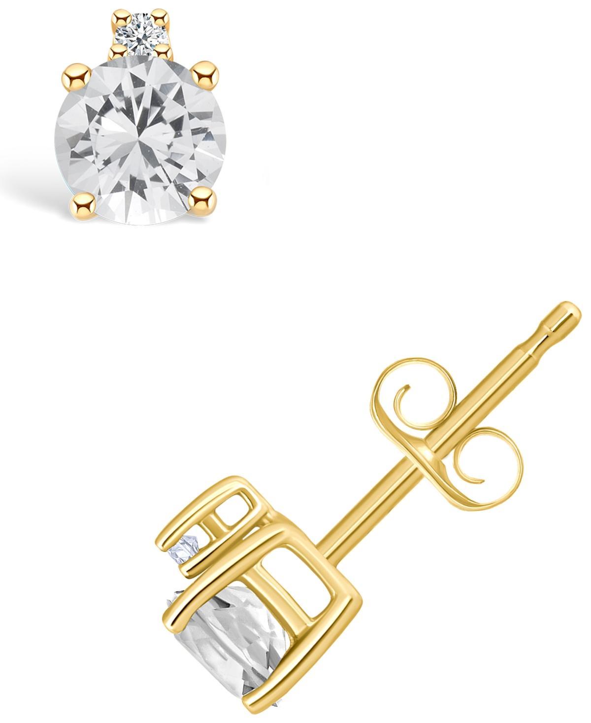 14k Gold 4 mm Round Birthstone & 1/10 Carat T.W. Diamond Stud Earrings, Women's, White Topaz Apr Product Image
