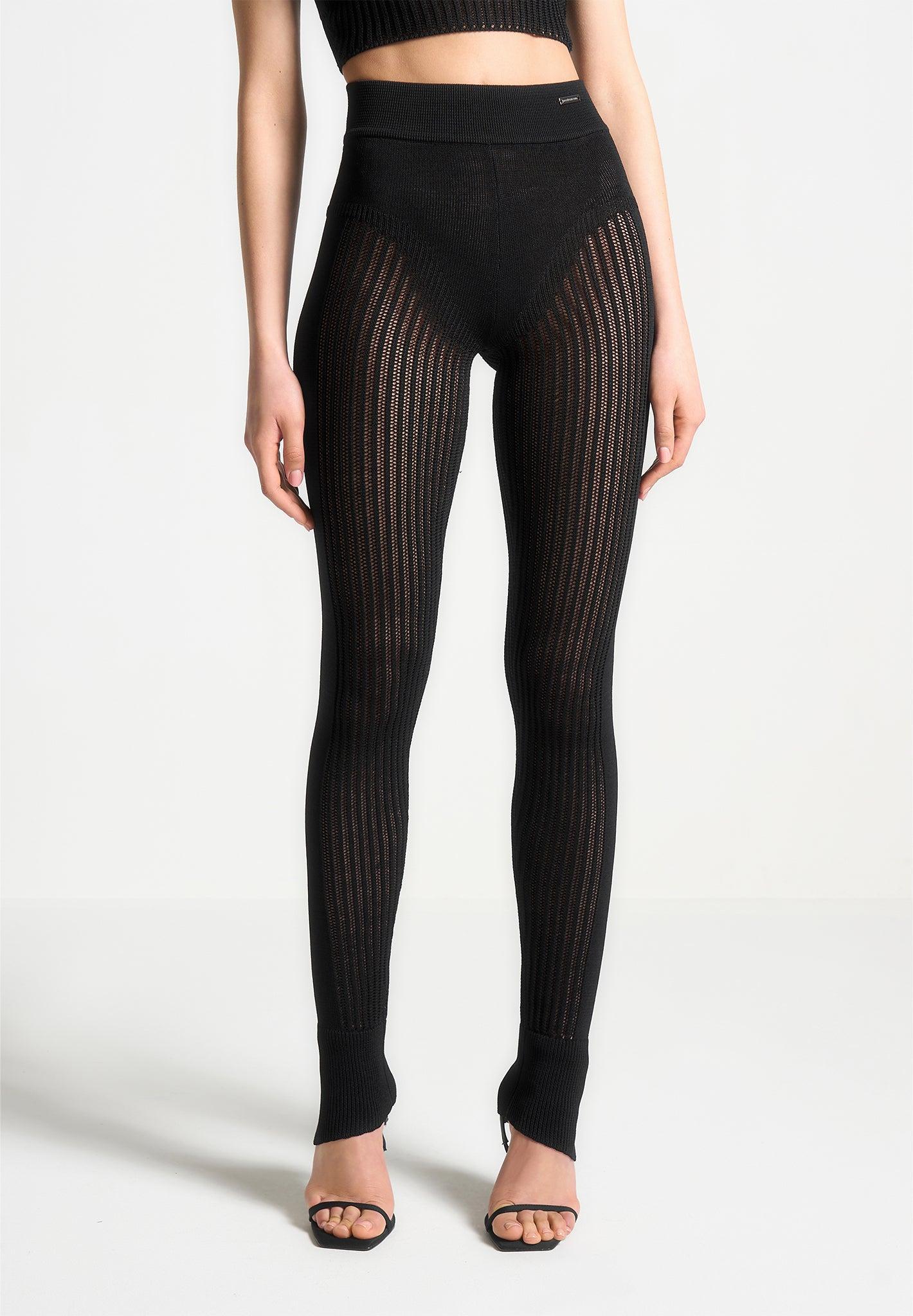 Knitted High Waisted Leggings - Black Female Product Image
