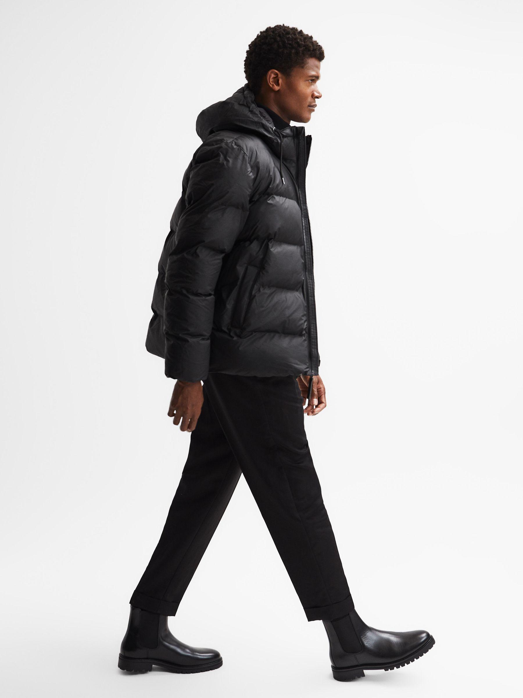 Rains Hooded Puffer Jacket in Black Product Image