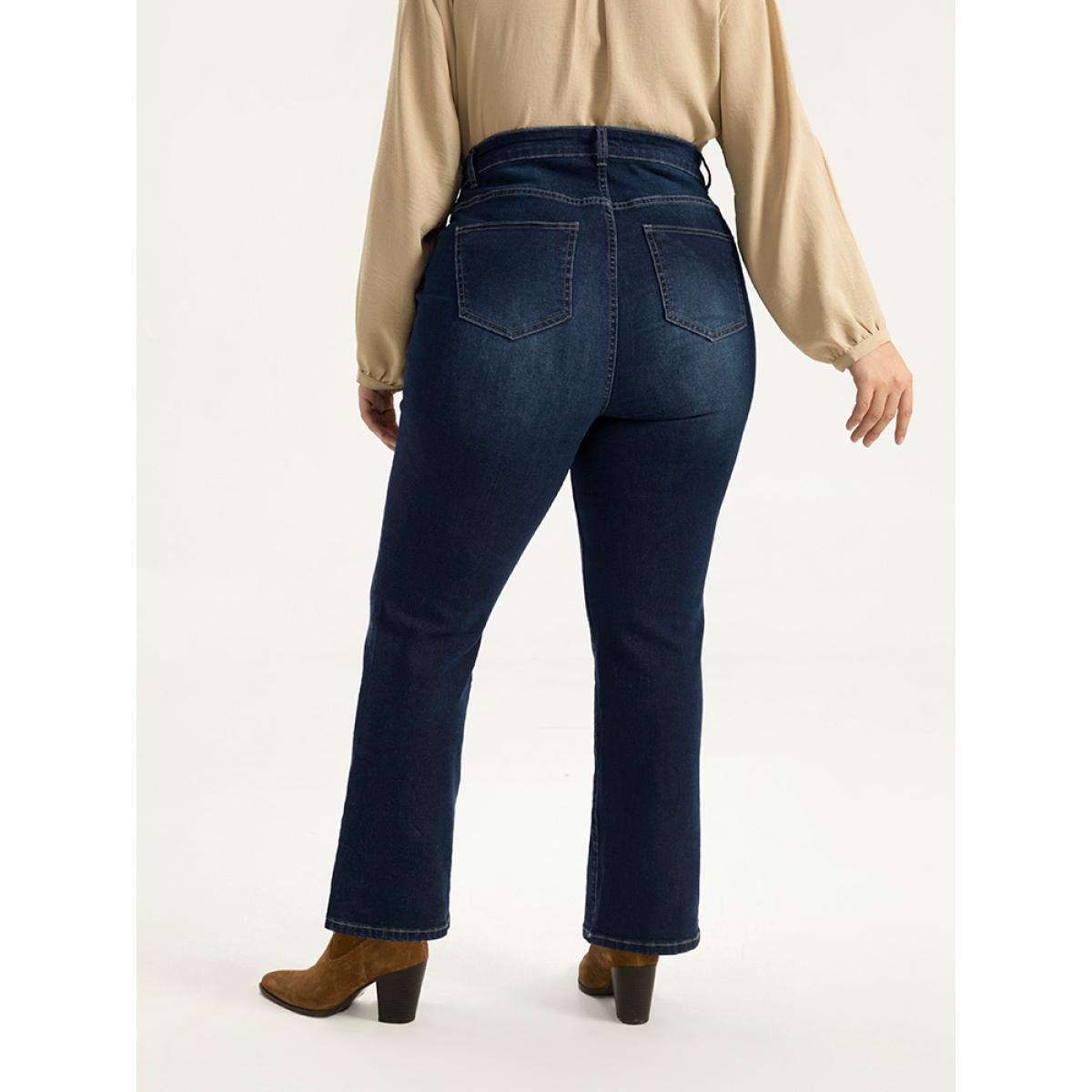 Plus Size Straight Leg Button Fly Pocket Jeans Women Indigo Casual Plain Plain High stretch Pocket Jeans BloomChic 30/6X Product Image
