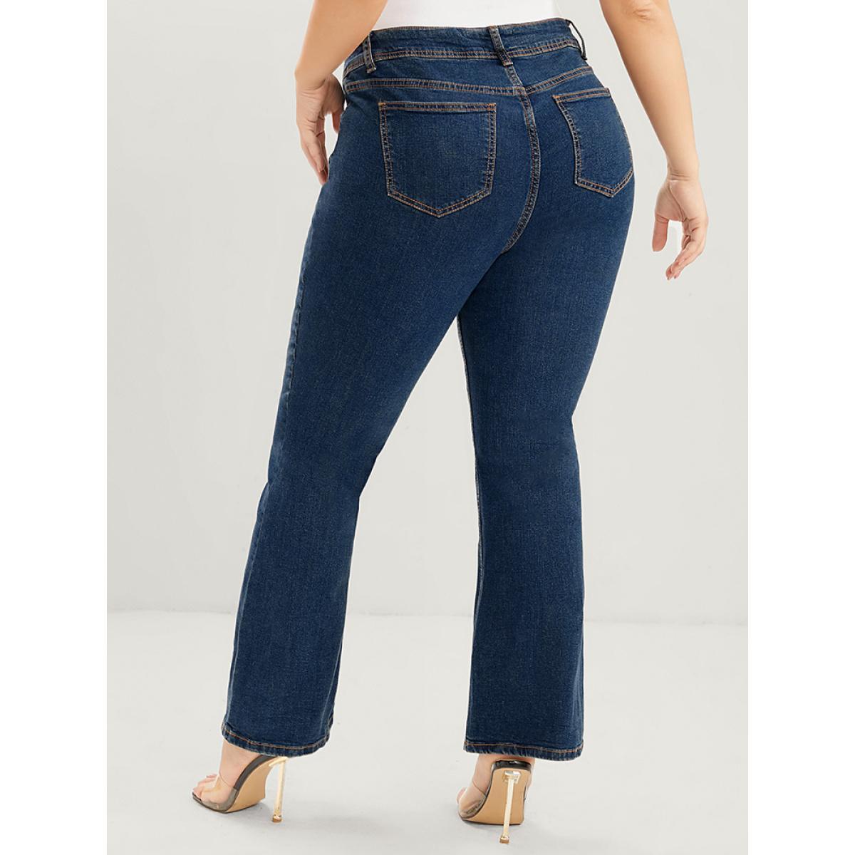Plus Size Bootcut Slightly Stretchy High Rise Dark Wash Jeans Women Indigo Casual Plain Plain Low stretch Pocket Jeans BloomChic 24/3X Product Image