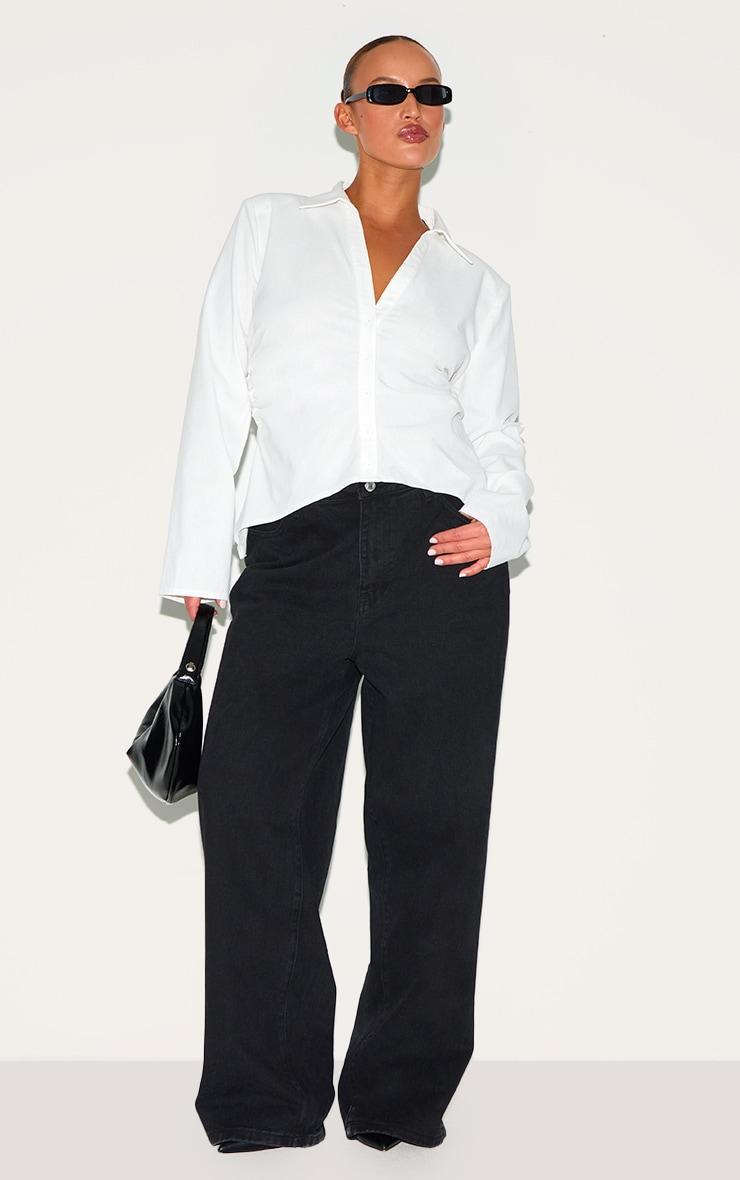 Plus White Linen Shoulder Padded Fitted Shirt Product Image