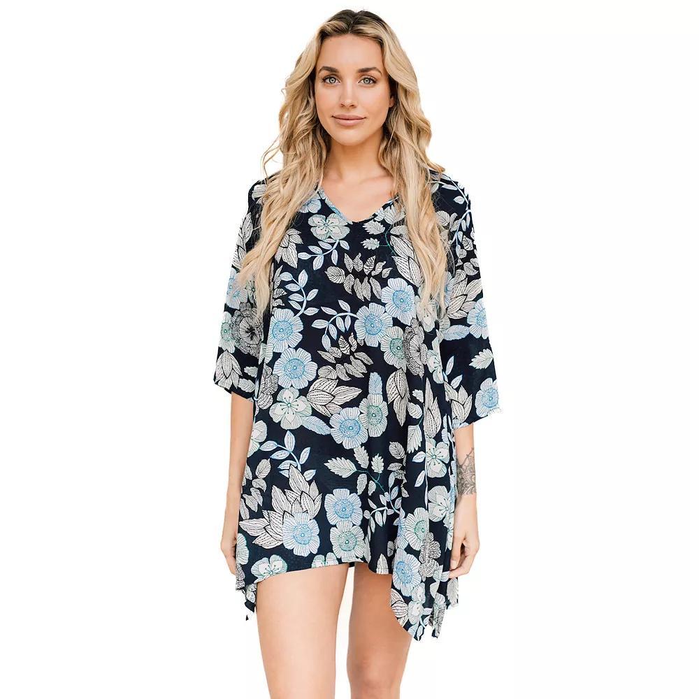 Womens J. Valdi Sharkbite Swim Tunic Cover-Up Blue Floral Product Image