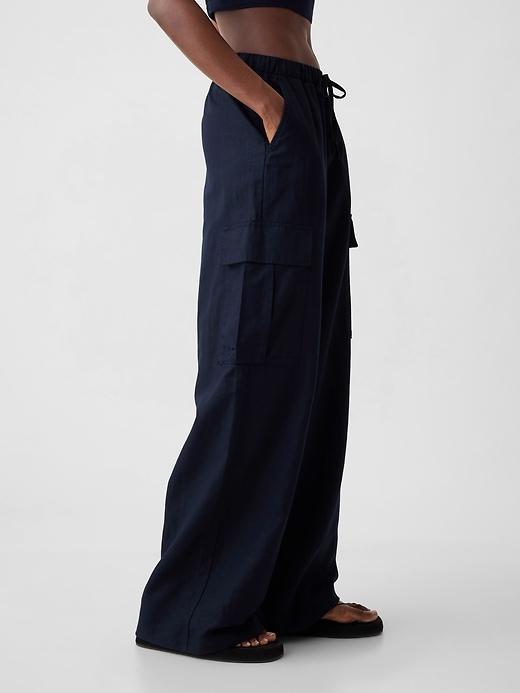 Mid Rise Linen-Cotton Pull-On Cargo Pants Product Image