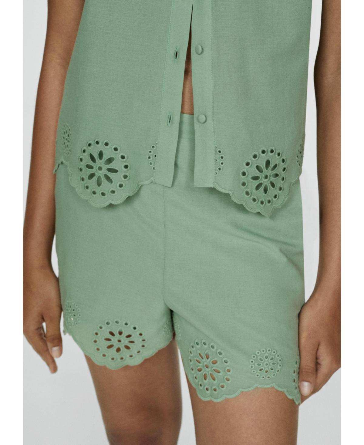 Mango Womens Embroidered Openwork Shorts Product Image