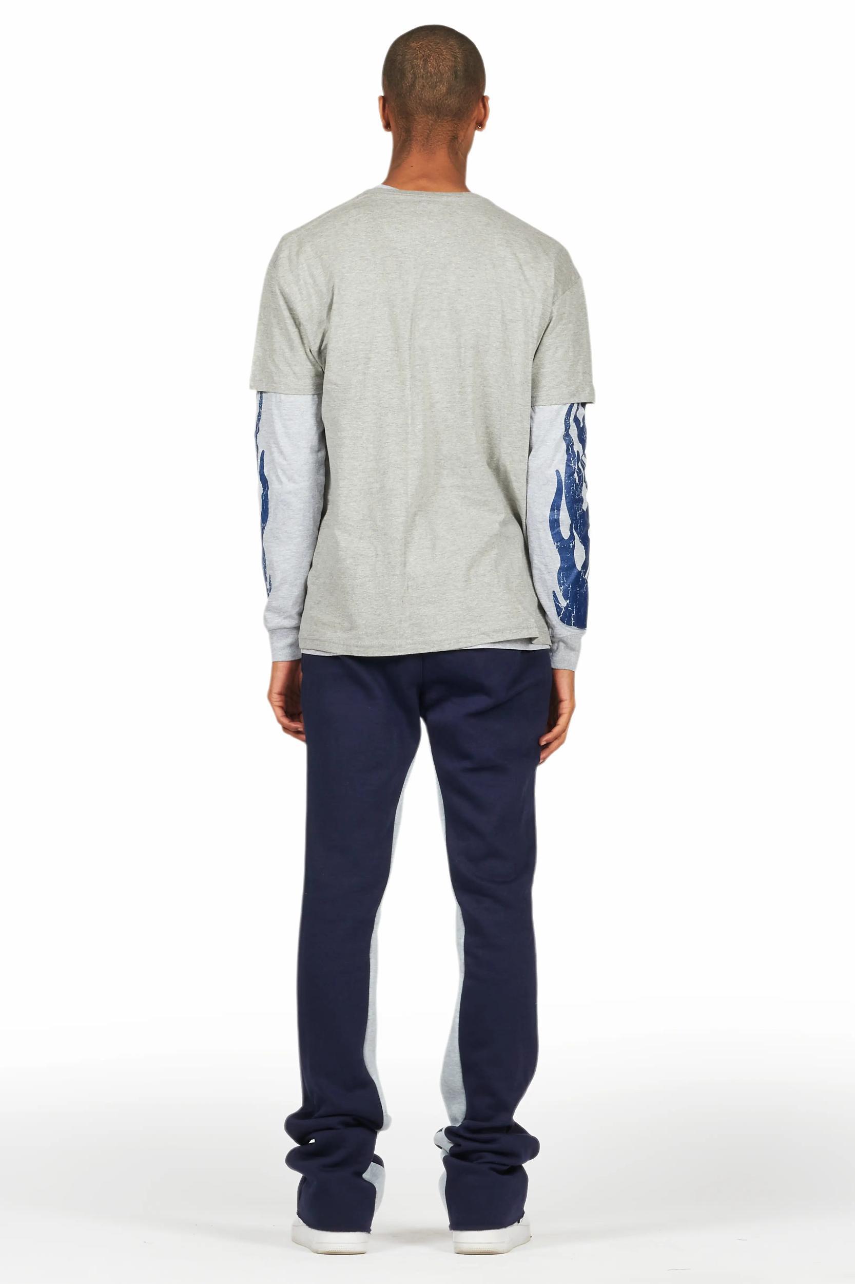 Amos Heather Grey Double Layer T-Shirt/Stacked Baggy Pant Set Male Product Image