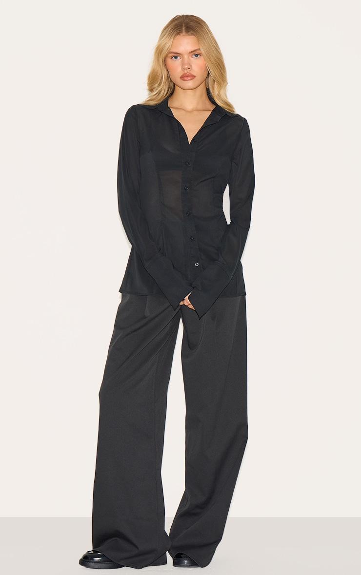 Black Chiffon Fitted Shirt Product Image