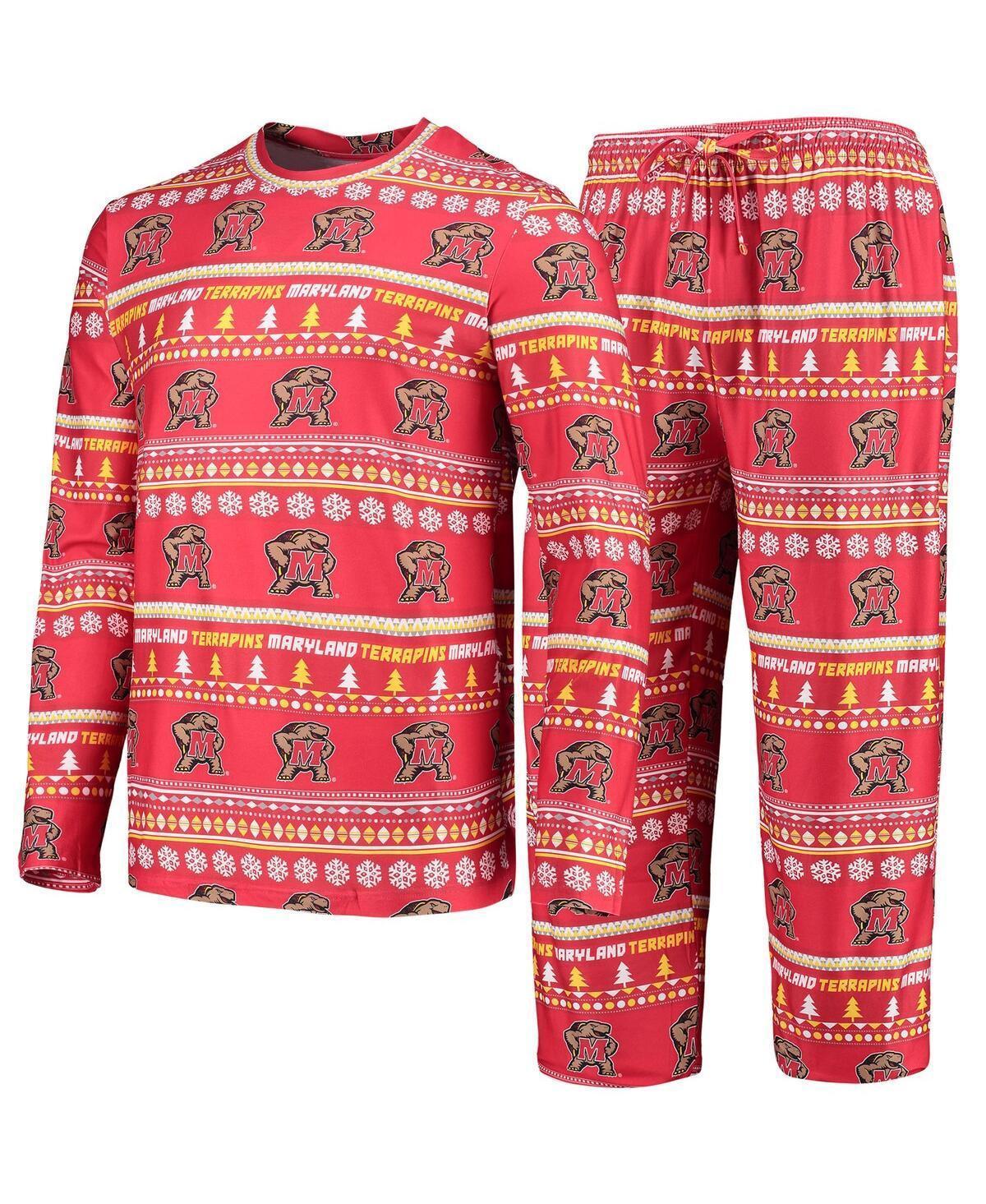 Men's Concepts Sport Red Maryland Terrapins Ugly Sweater Long Sleeve T-Shirt and Pants Sleep Set, Size: XL Product Image