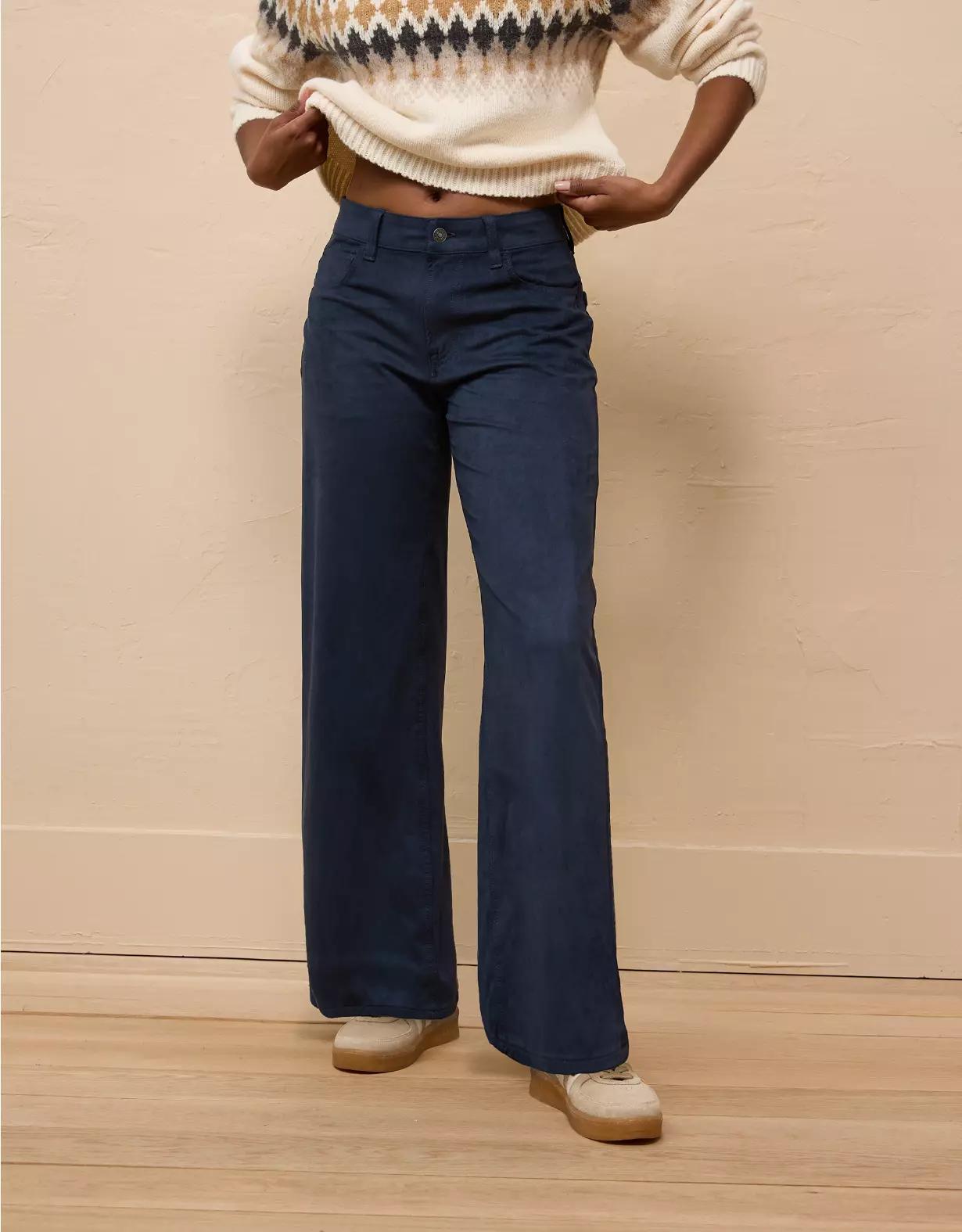 AE Dreamy Drape Sueded High-Waisted Baggy Wide-Leg Pant Product Image