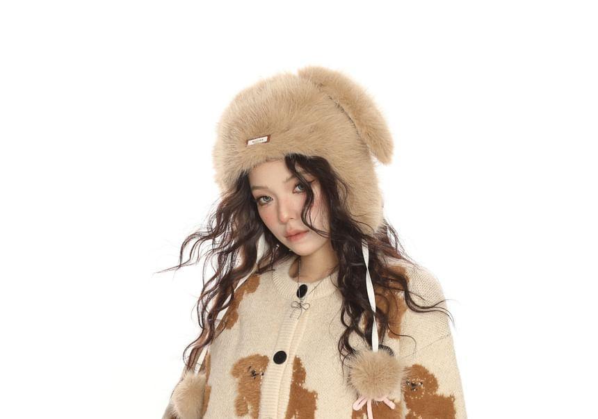 Round Neck Dog Patterned Cardigan Product Image