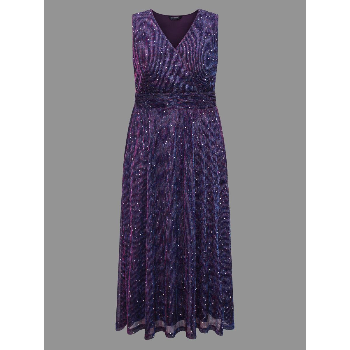 Plus Size Sequin Surplice Neckline Sleeveless Midi Dress Deeppurplered Women Cocktail Texture Party Curvy Bloomchic 26/4X Product Image