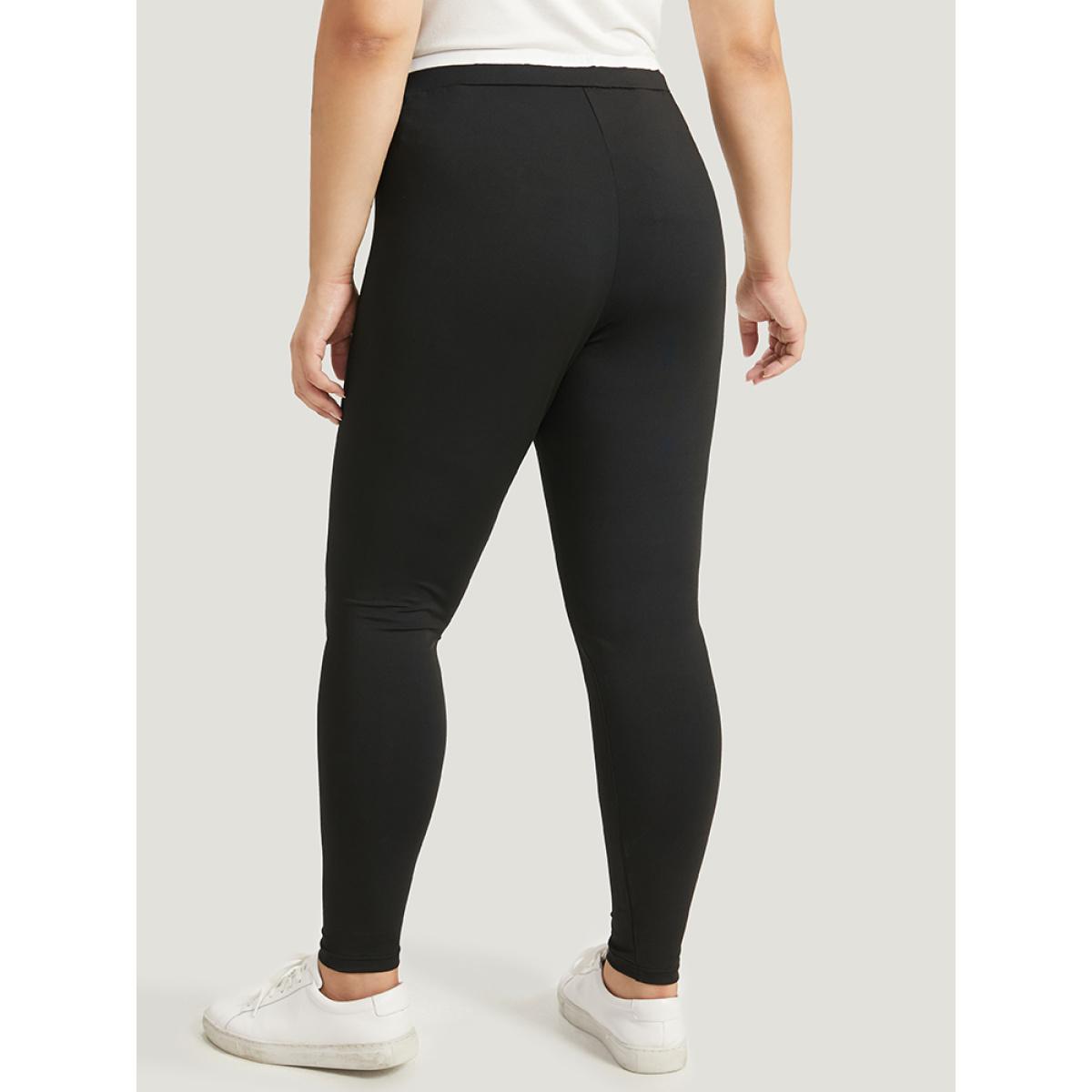 Plus Size Two Tone Patchwork High Rise Leggings Women Black Casual High stretch Skinny High Rise Dailywear Leggings BloomChic 14-16/1X Product Image
