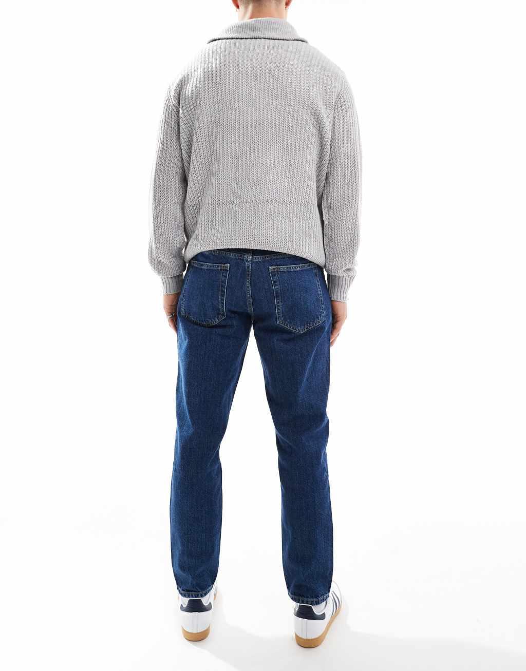 Pull&Bear standard fit rinse wash jeans in dark blue Product Image