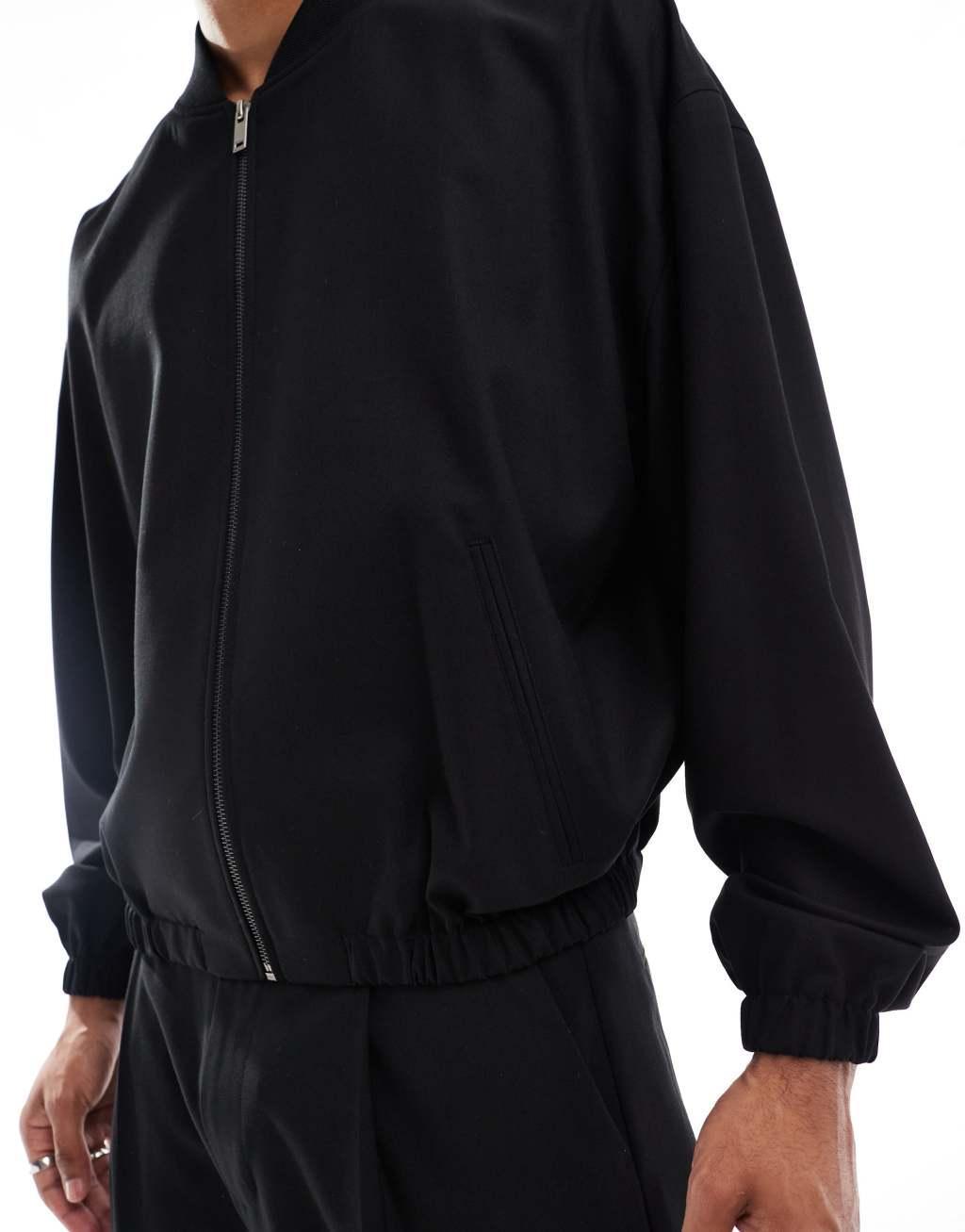 ASOS DESIGN sharp bomber jacket in black - part of a set Product Image