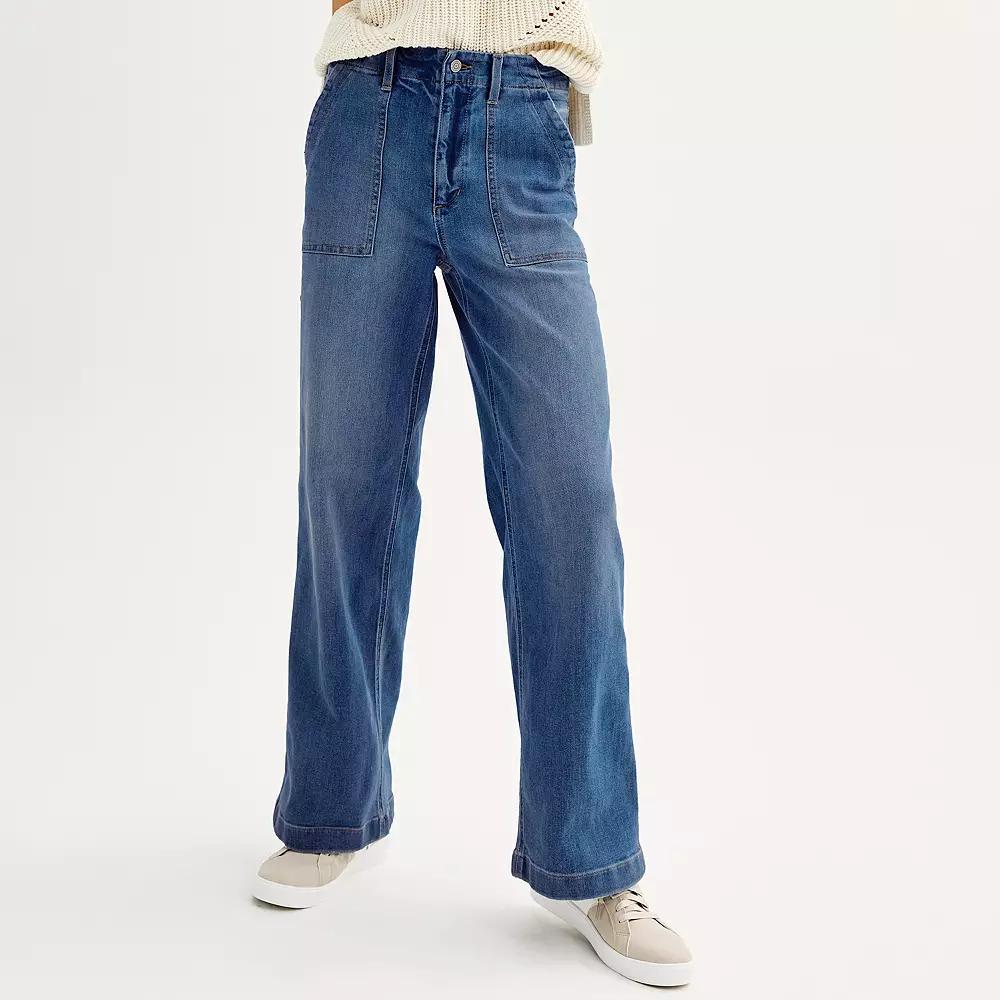 Women's Sonoma Goods For Life Utility Wide-Leg Jeans, Size: 14, Light Blue Product Image