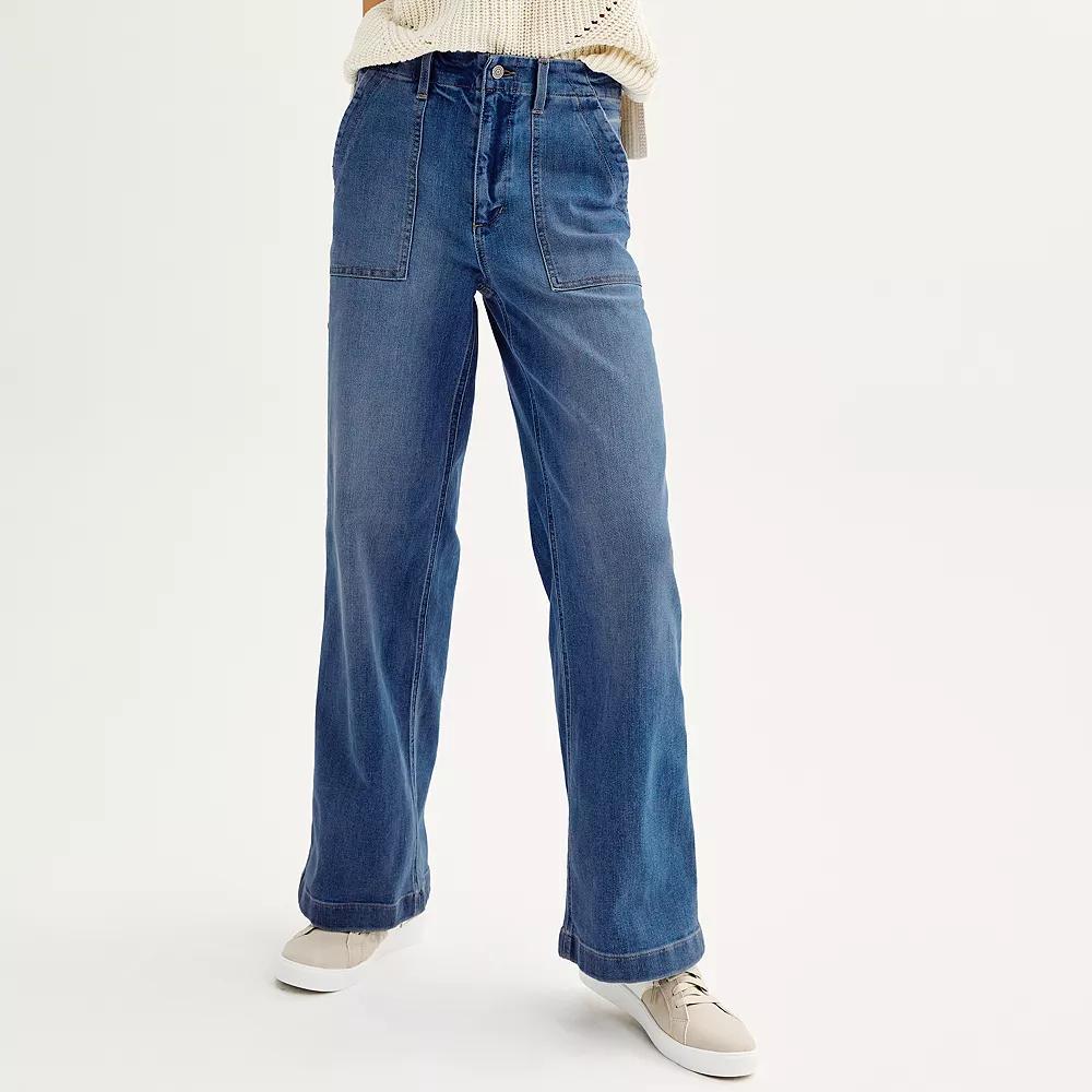 Women's Sonoma Goods For Life Utility Wide-Leg Jeans, Size: 14, Light Blue Product Image