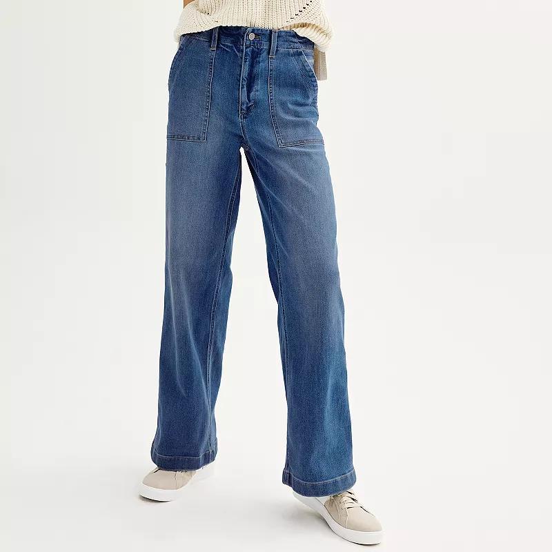 Women's Sonoma Goods For Life Utility Wide-Leg Jeans, Size: 14, Light Blue Product Image
