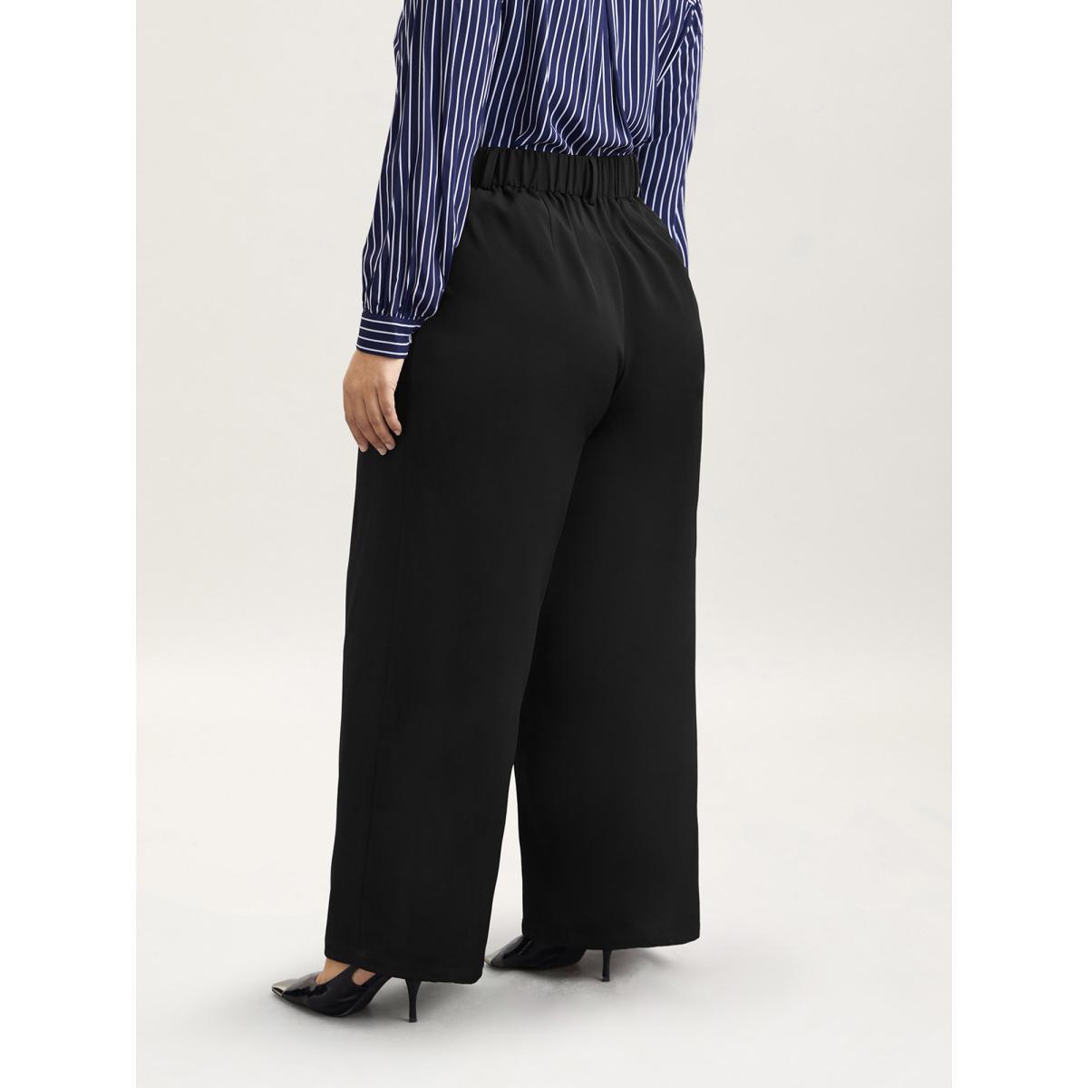 Plus Size Very Stretchy Waist Flared Leg Pants Women Black At the Office Straight Leg Mid Rise Work Pants BloomChic 26/4X Product Image