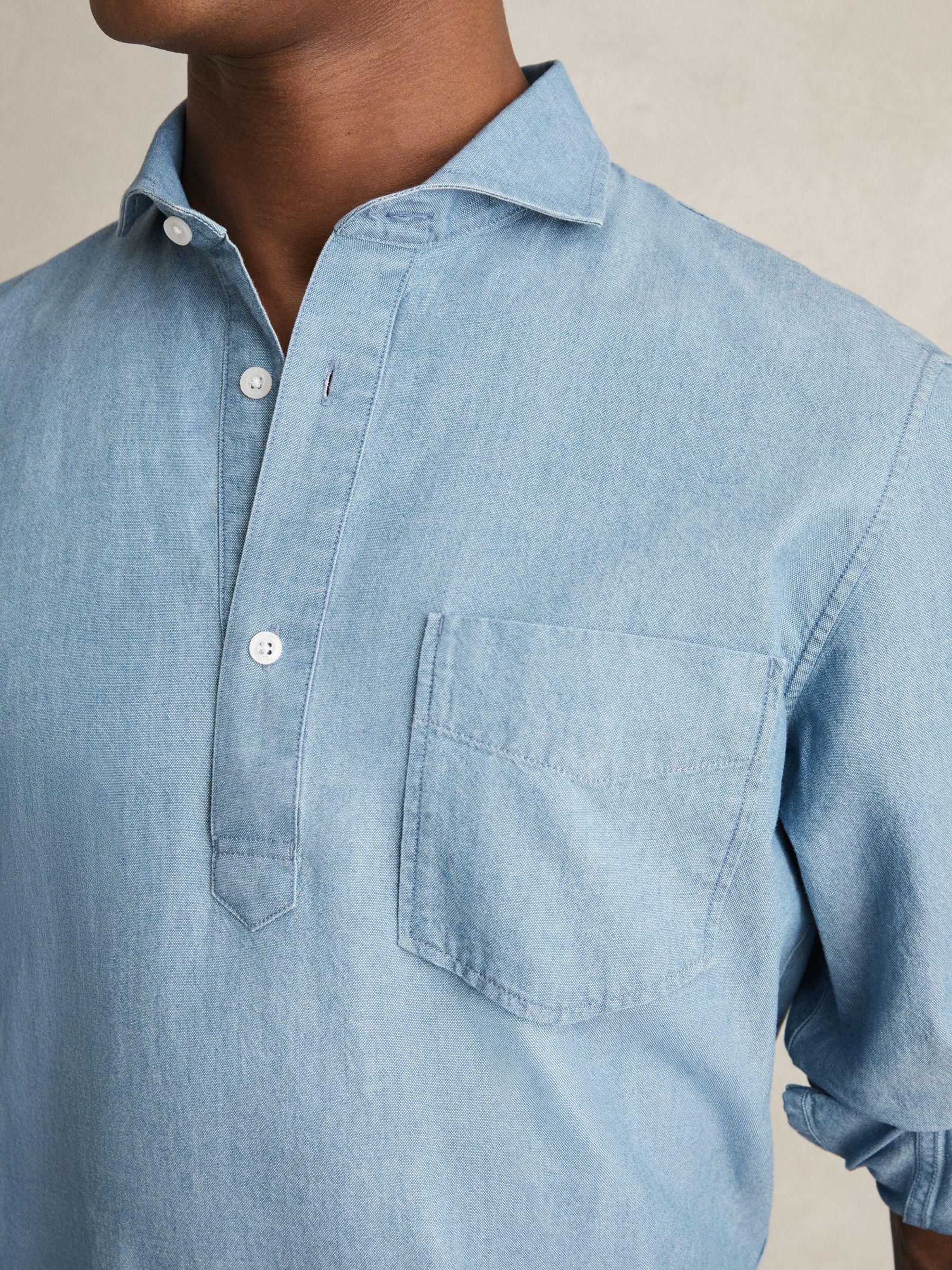 Cotton Cutaway-Collar Denim Shirt in Light Wash Indigo Product Image