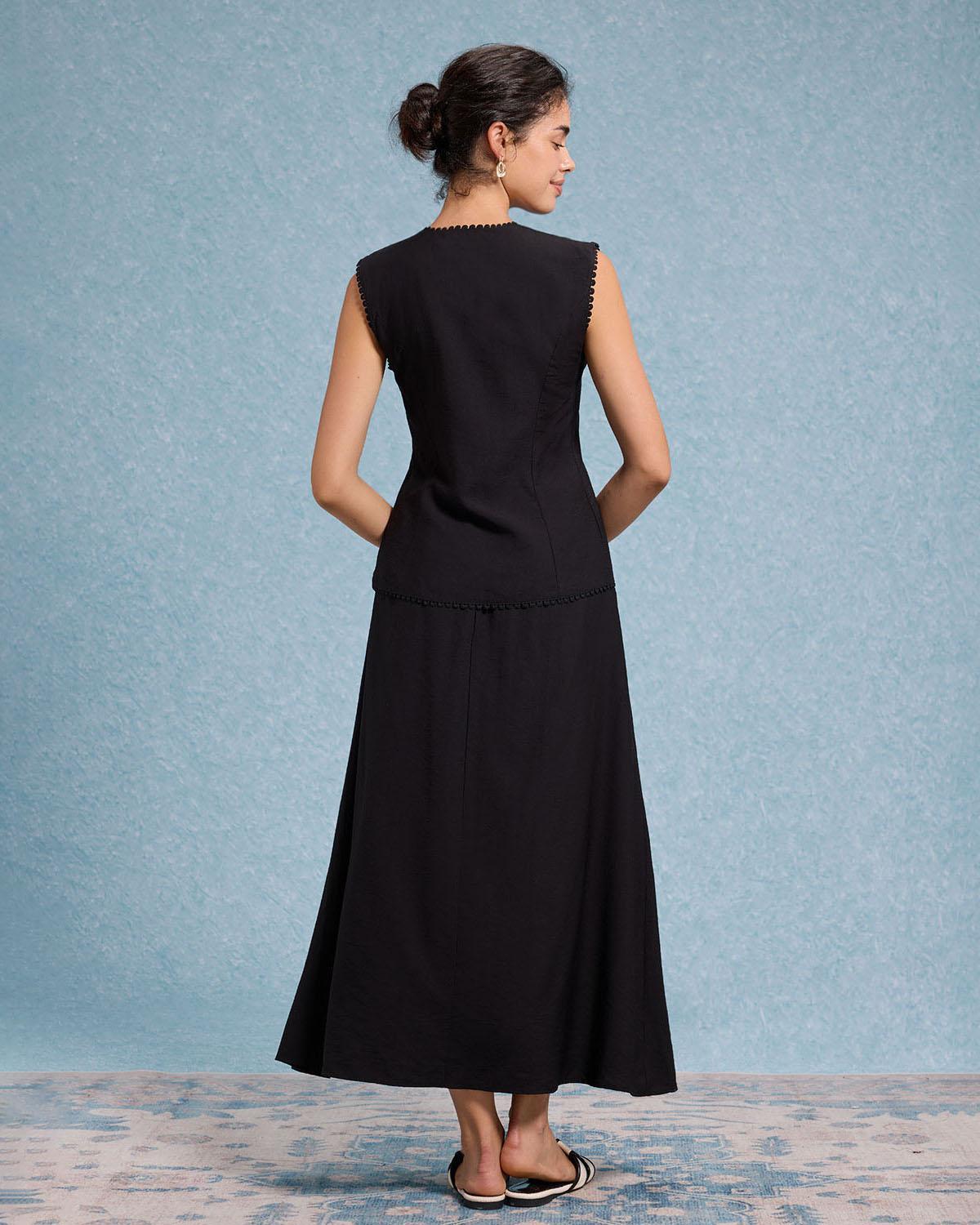 Black Round Neck Tank Skirt Sets Product Image