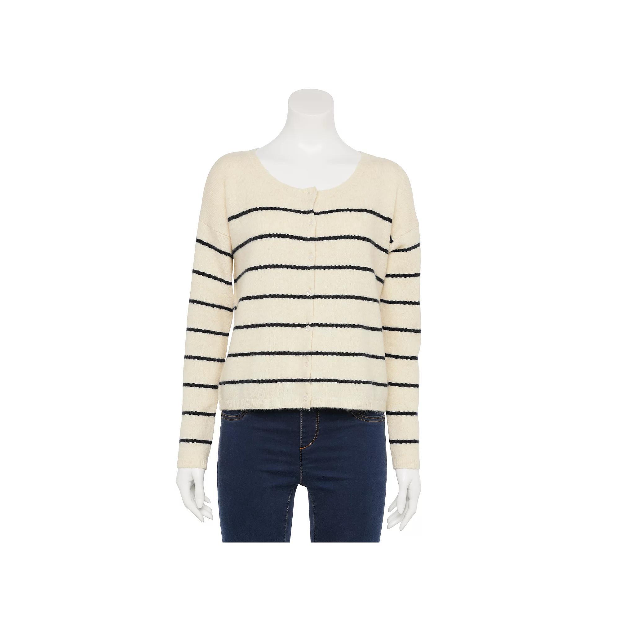 Women's LC Lauren Conrad Knit Button Down Layering Cardigan, Size: Medium, Black Bayside Stripe Product Image