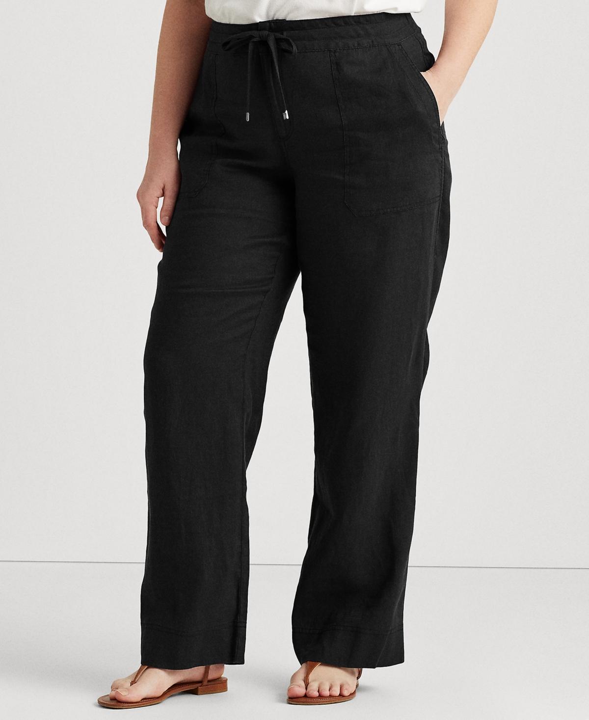 Lauren Ralph Lauren Plus Size Linen Drawcord Pants Women's Casual Pants Product Image