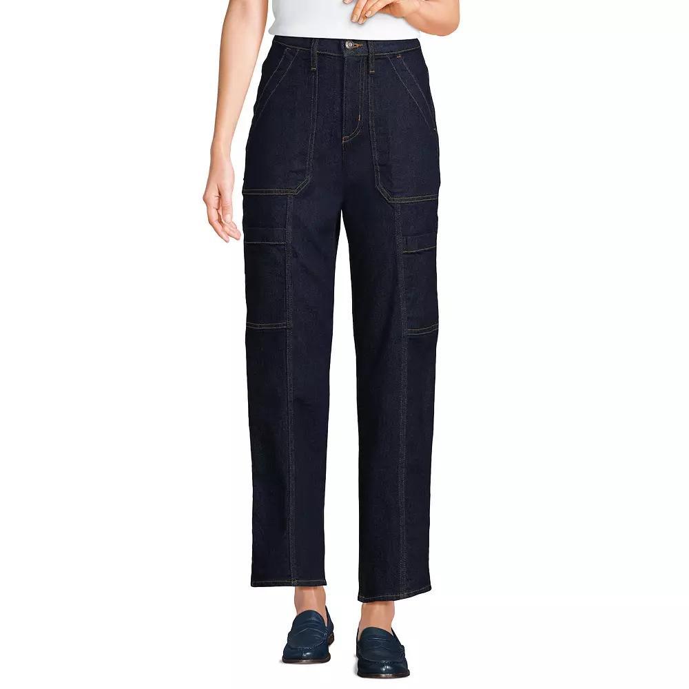 Women's Lands' End High-Rise Utility Cargo Ankle Jeans, Size: 14, River Rinse Product Image