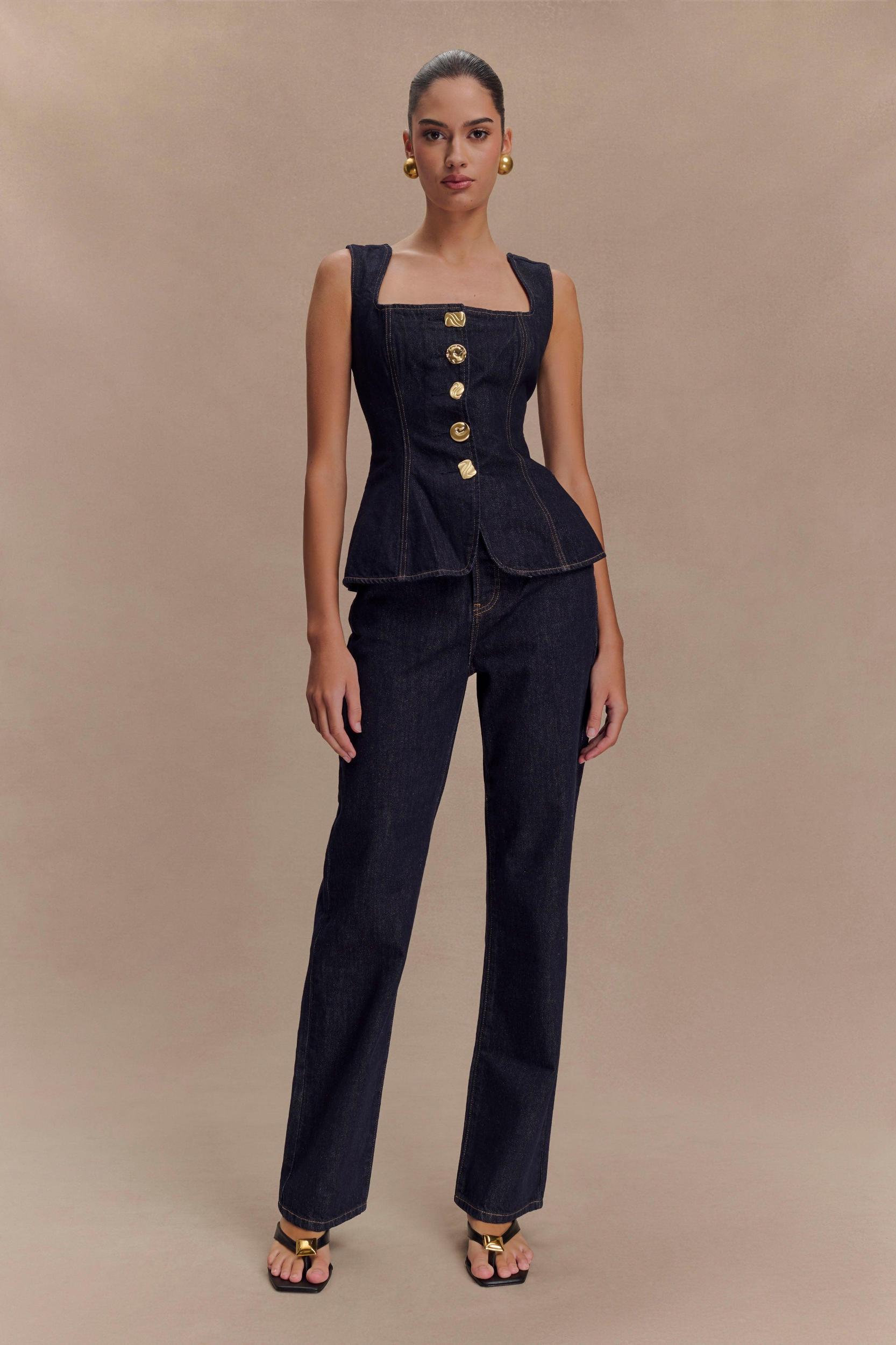 Janine High Waisted Straight Leg Jeans - Washed Indigo Blue Product Image