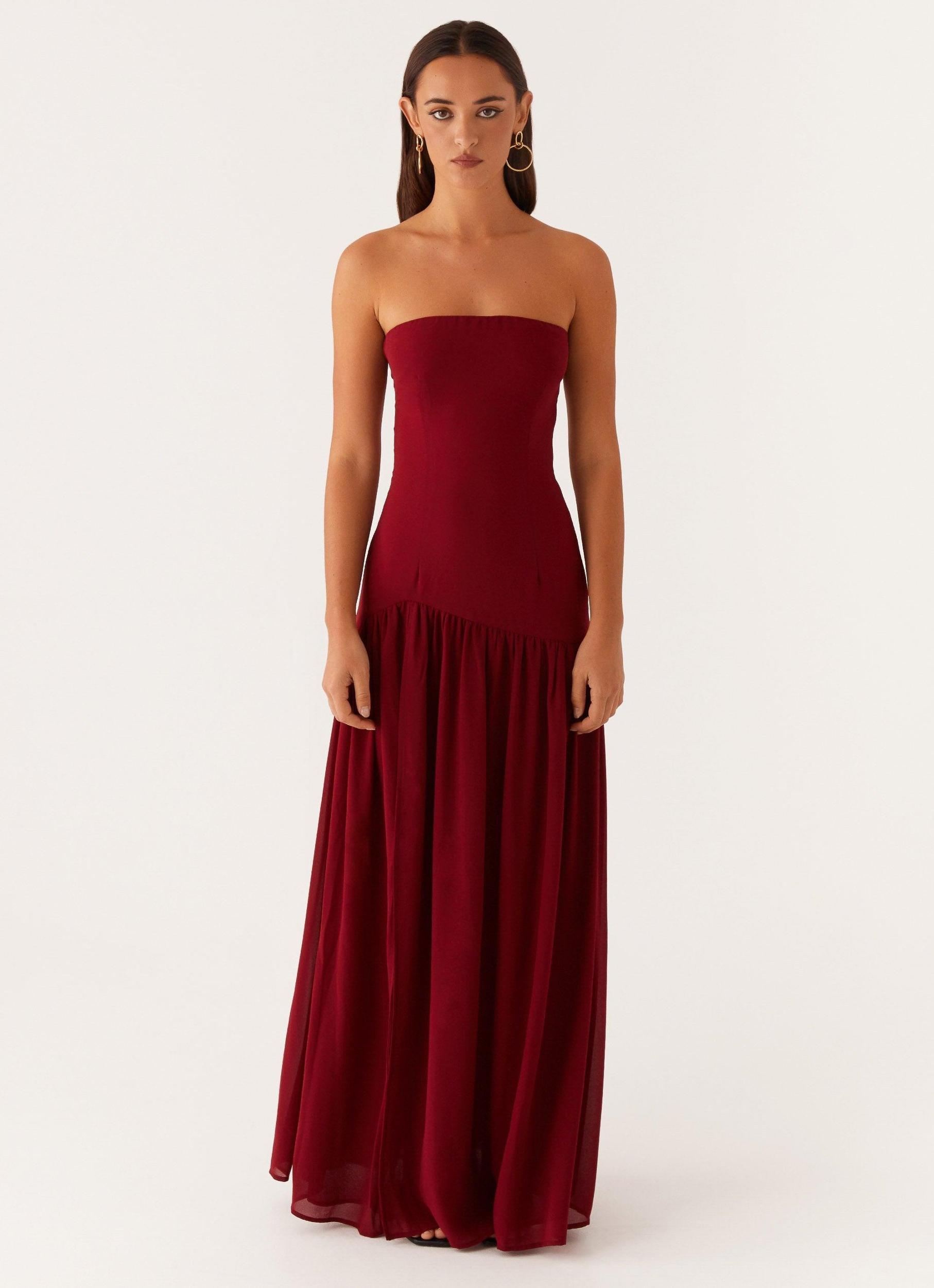 Eden Strapless Maxi Dress - Maroon Product Image