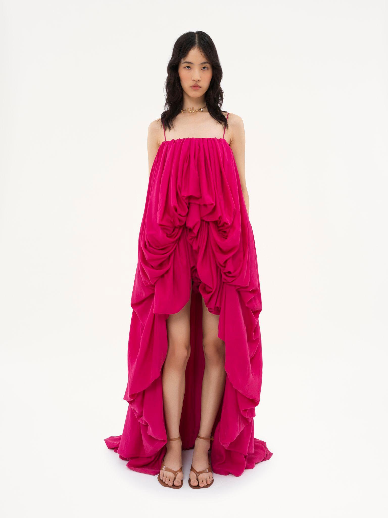 High-low sleeveless jumpsuit in washed silk pongé Product Image