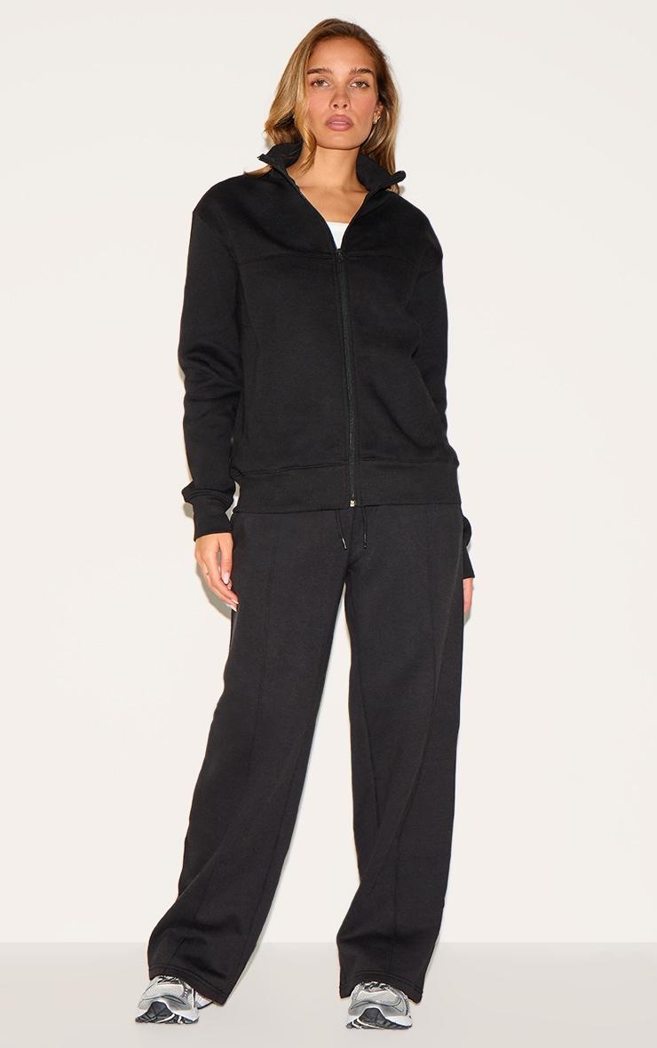 Black Seamed Detail Zip Through Track Top Product Image
