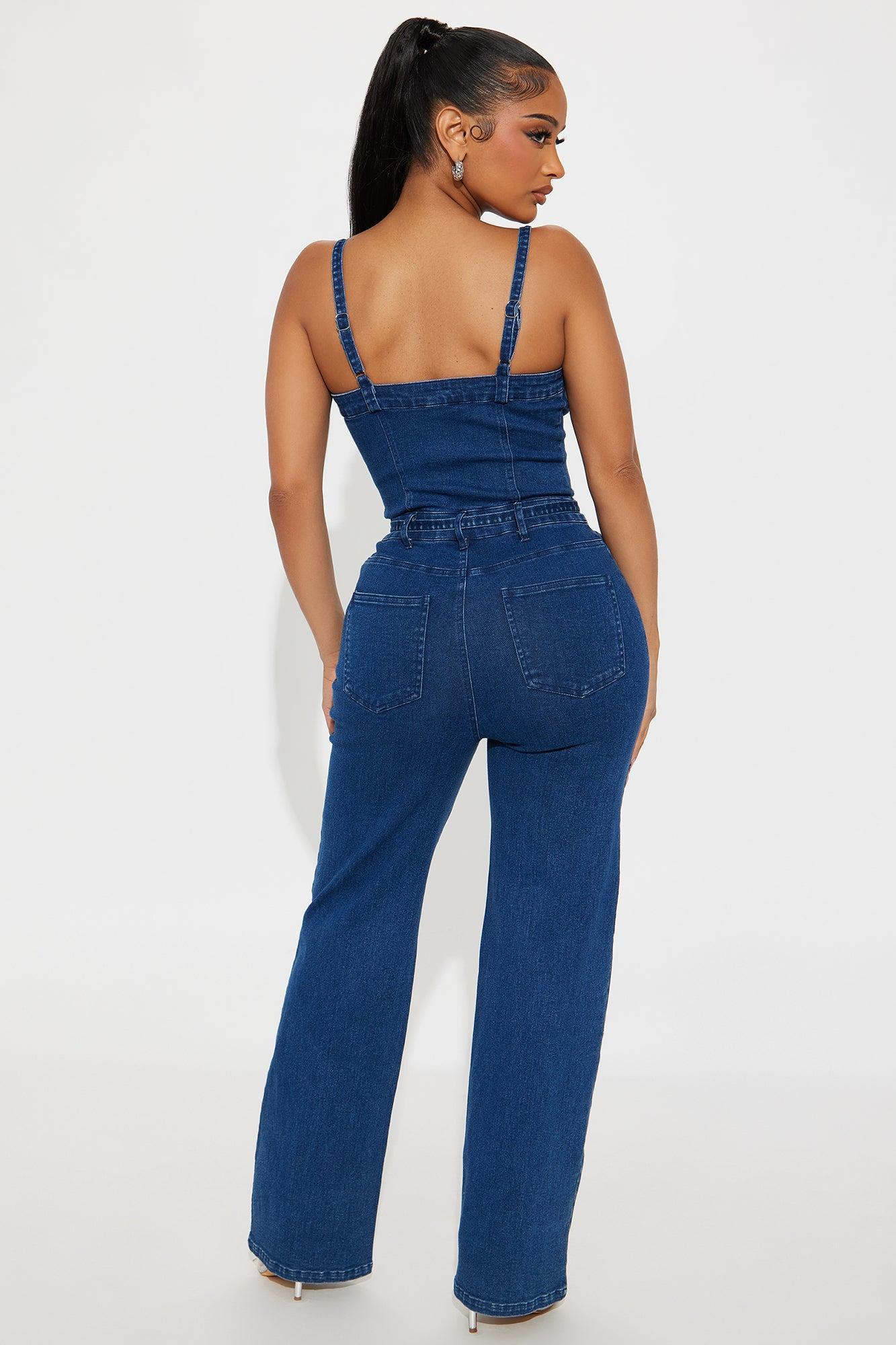 Slay The Day Denim Jumpsuit - Dark Denim Product Image