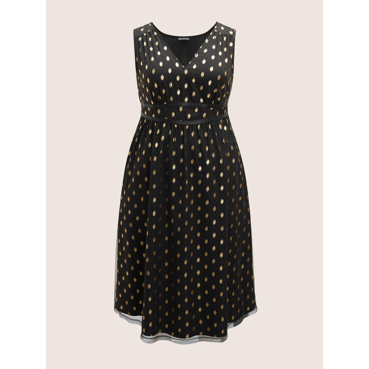 Plus Size Glitter Polka Dot Pocket Patchwork Tank Dress Black Women Cocktail Non V-neck Sleeveless Curvy Midi Dress BloomChic 22-24/3X Product Image