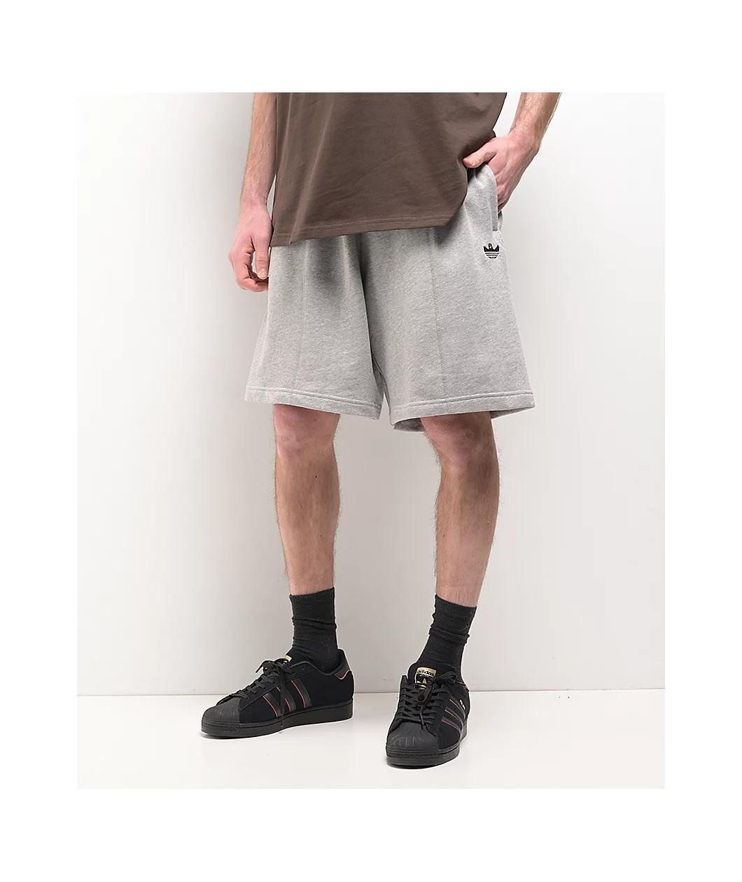 adidas Originals Shmoofoil Featherweight Heather Grey & Dark Brown Sweat Shorts Product Image