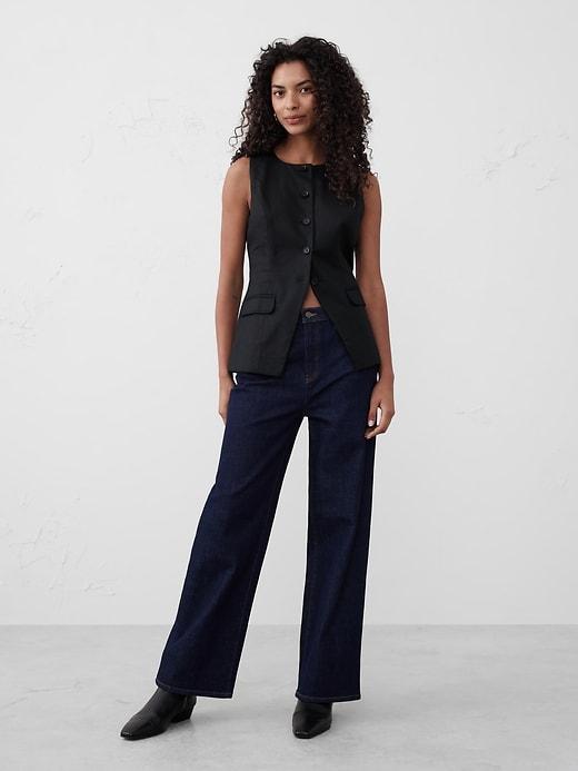 Linen-Blend Long Cutaway Vest Product Image