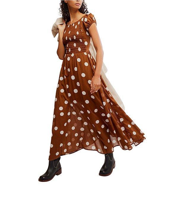 Free People Ultraviolet Polka Dot Print Scoop Neck Short Sleeve Maxi Dress Product Image