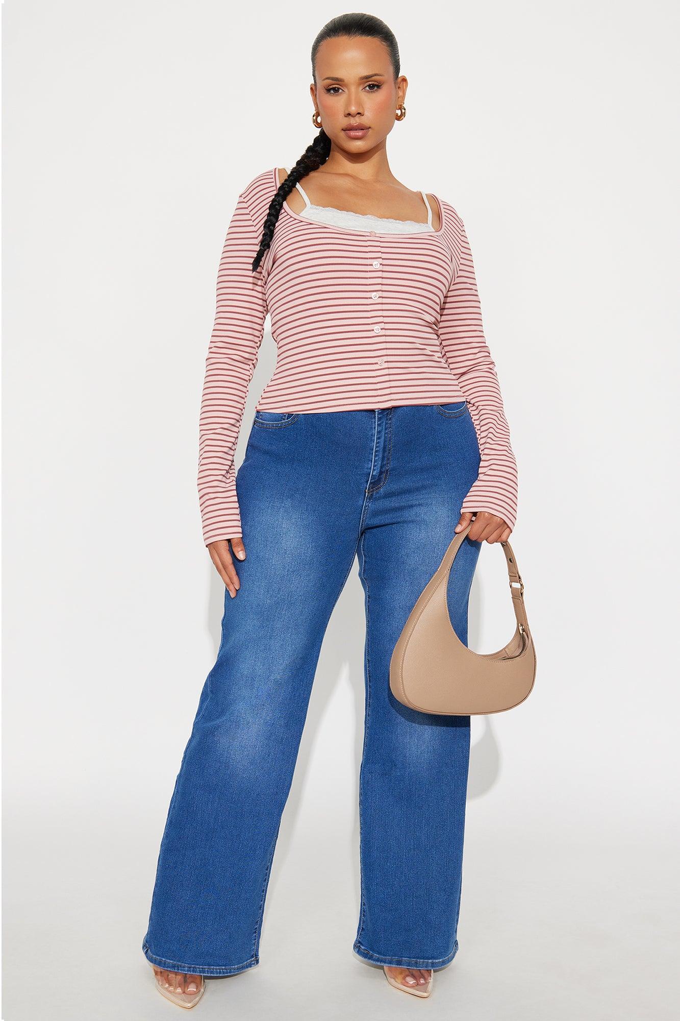 Channa Striped Ribbed Long Sleeve Top - Mauve/combo Female Product Image
