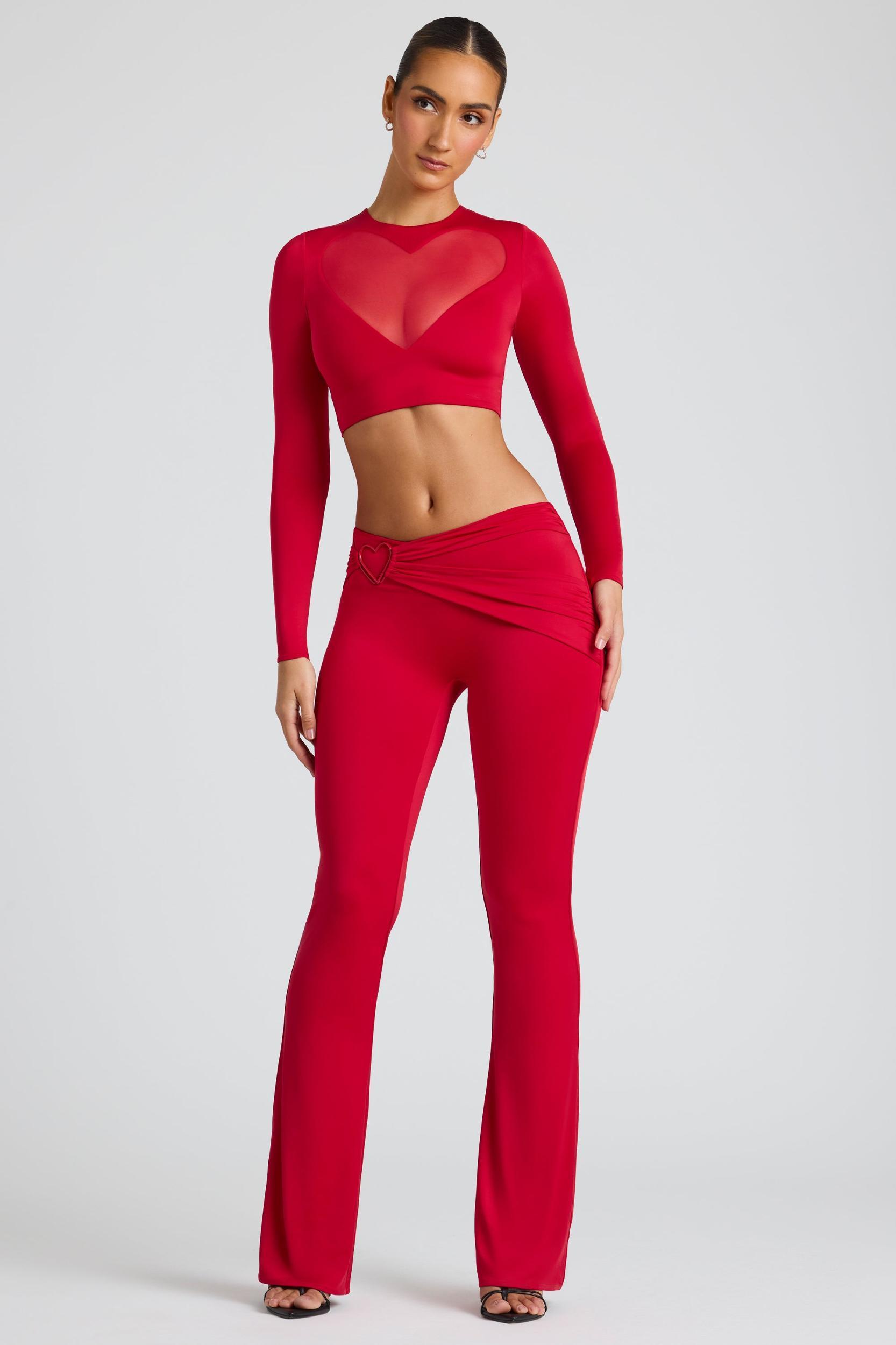 Draped Detail Straight Leg Trousers in Fire Red Product Image