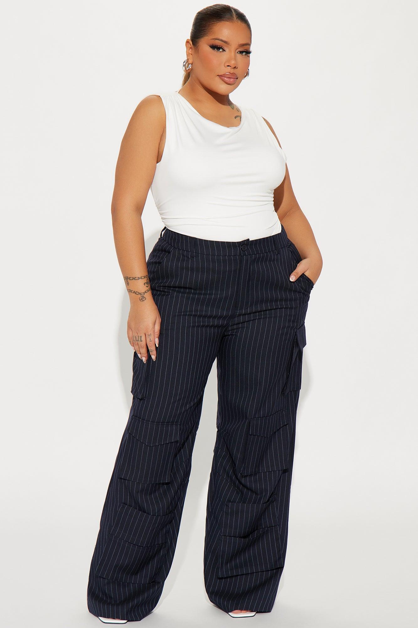 Double Take Pinstripe Cargo Trouser - Navy/combo Product Image