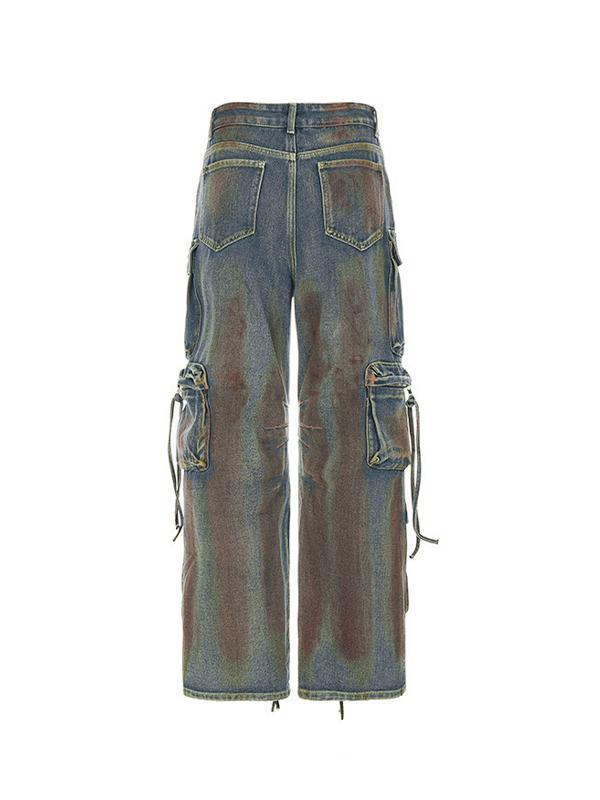 Vintage Tie Dye Multi Pocket Cargo Jeans Product Image
