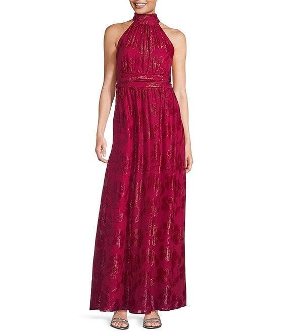 Ignite Evenings Halter Neck Sleeveless Burnout Chiffon Dress Product Image