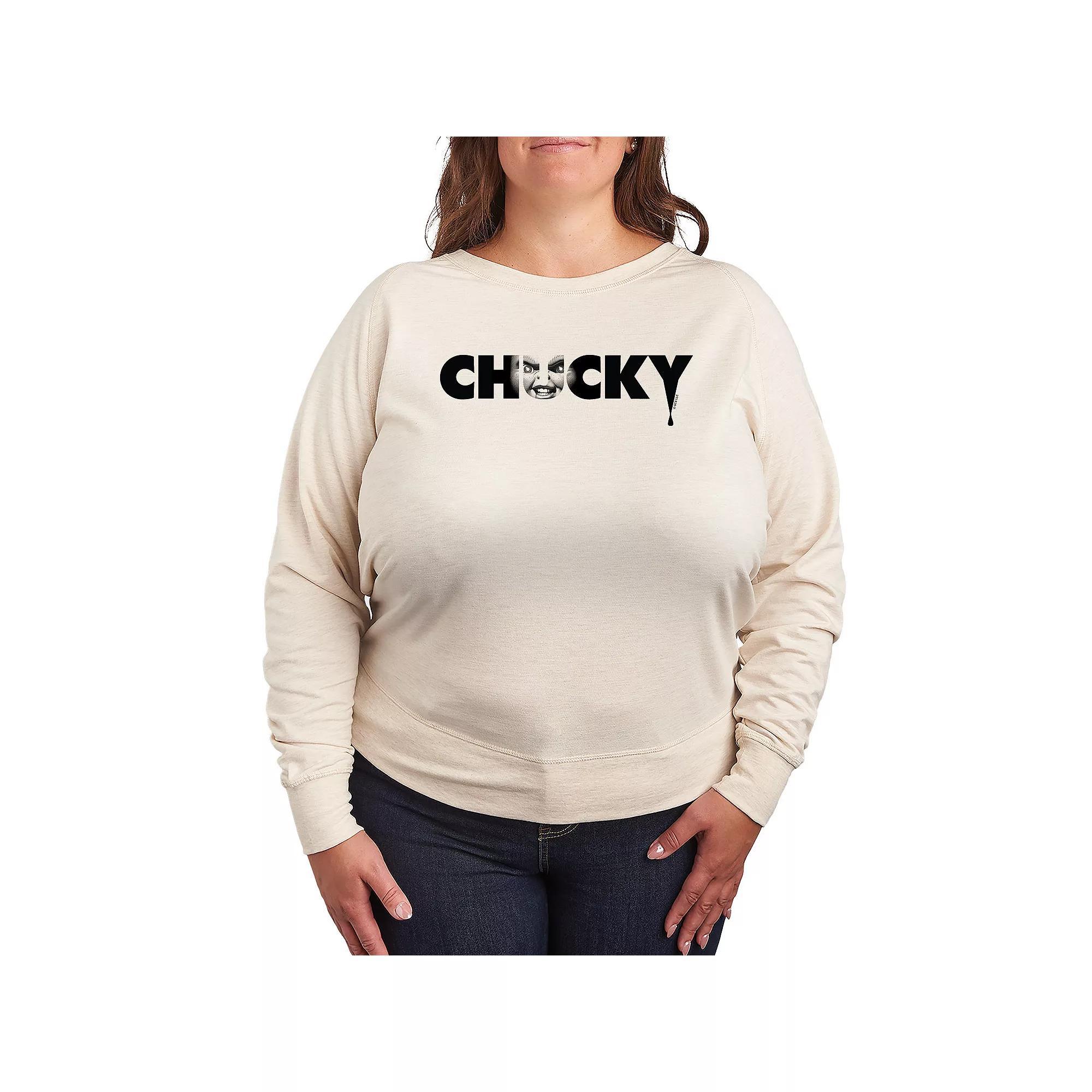 Plus Size Chucky Chucky Face Logo French Terry Long Sleeve Tee, Womens Product Image